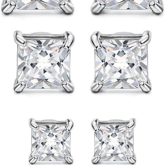 Elegant Silver Magnetic Cubic Zirconia Square Stud Earrings for Men & Women, 4-7 - Picture 1 of 7
